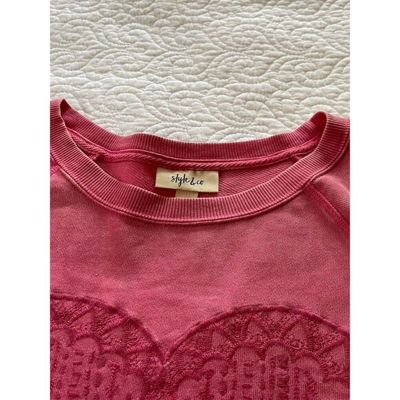 Style & Co. Sweatshirt Pink Heart Embroidered  Long Sleeve Fall Size XS - Picture 6 of 10